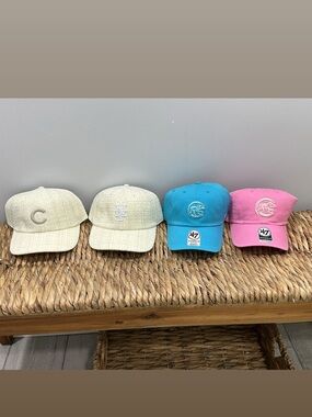 Assorted 4-Pack Baseball Caps in Cream, Turquoise & Pink